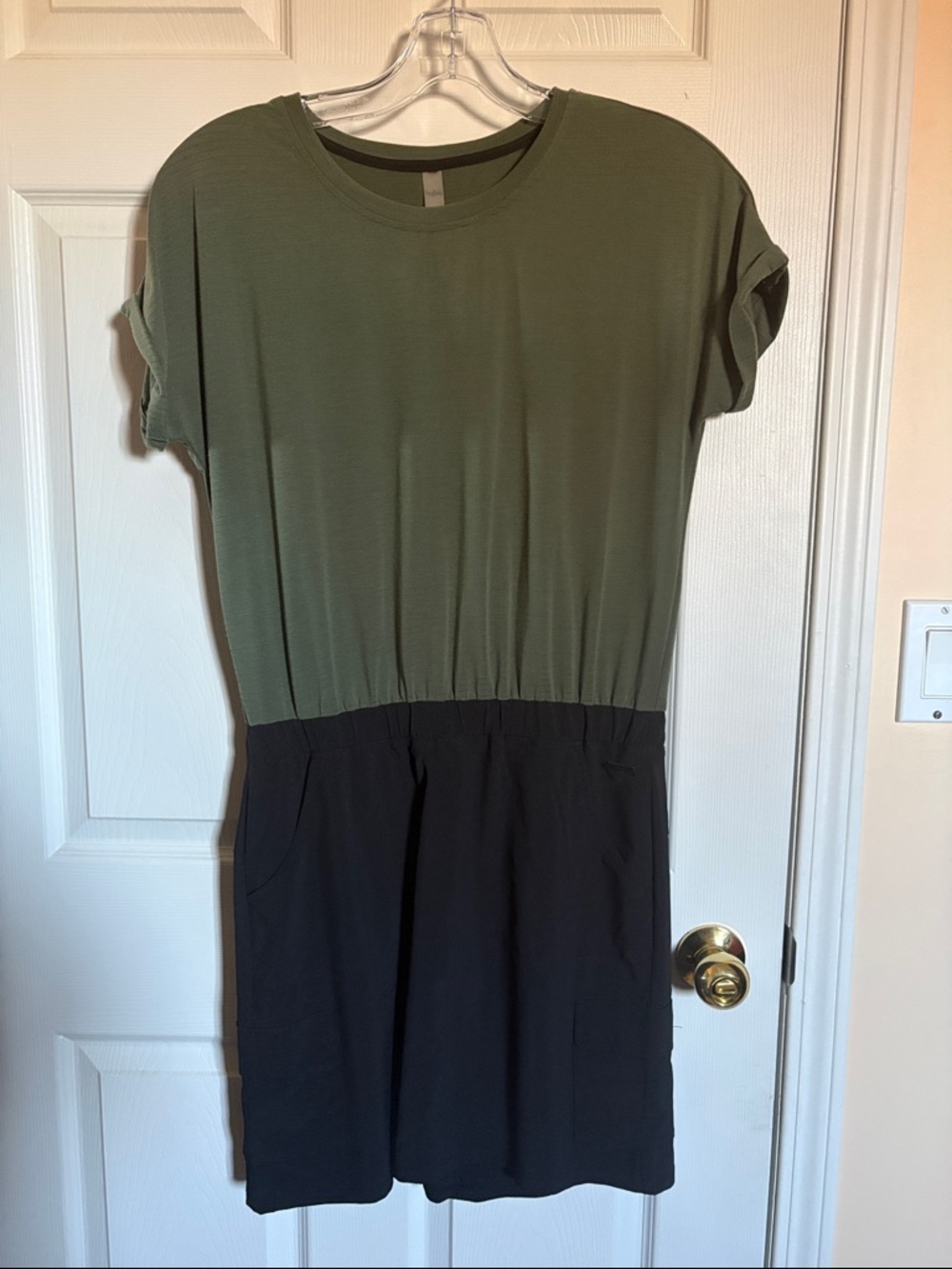 Olive Green and Black Short Sleeve Knit Dress